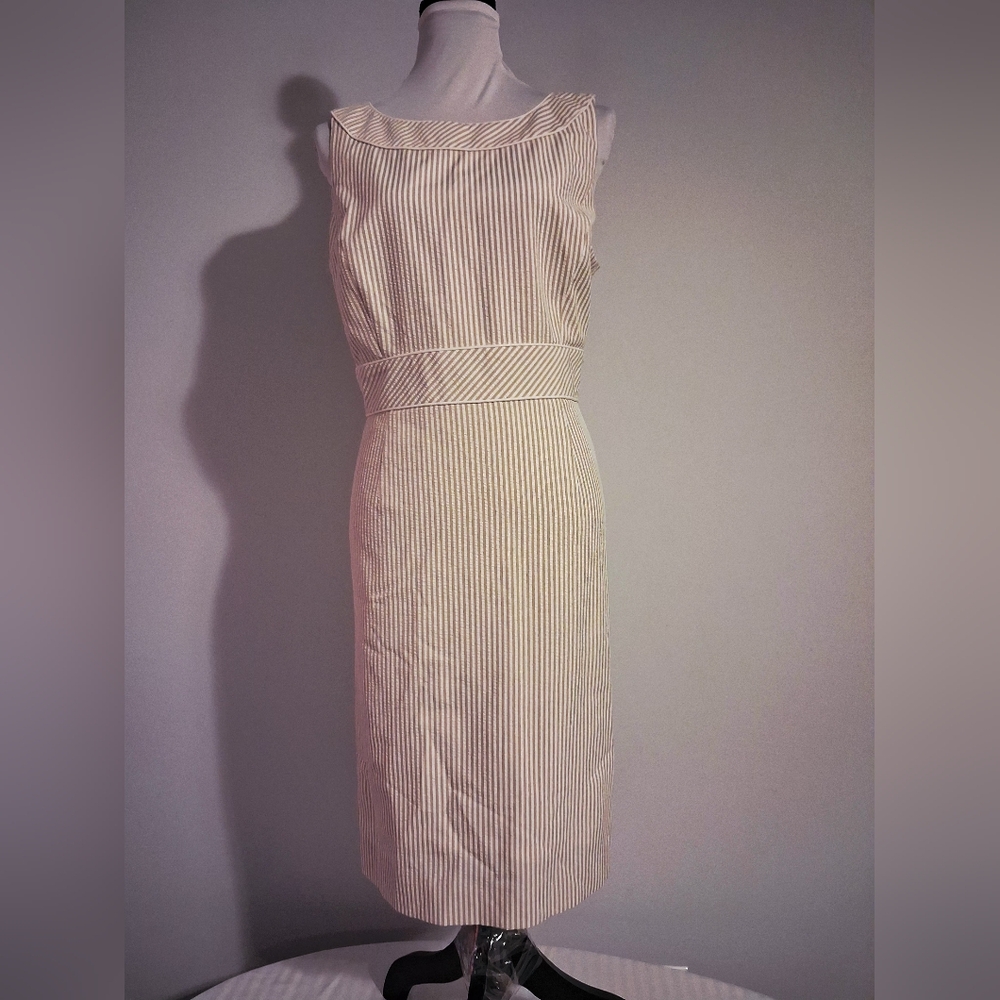 Tan And White Seersucker Dress Size 12